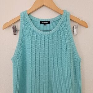 525 America | Aqua Blue Chunky Rib Knit High Neck Sleeveless Sweater Tank